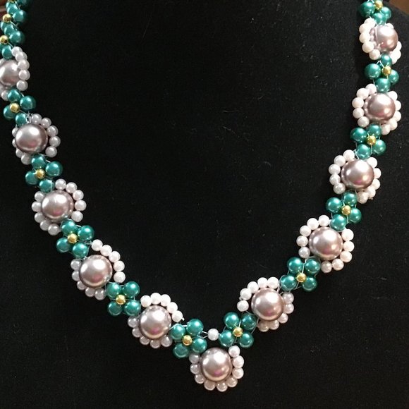 women's gold metal necklace faux pearls & lobster claw clasp about 20" ... PN-99 - Picture 3 of 6